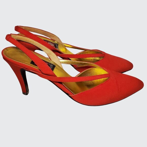Vintage Anne Klein Slingbacks Red High Heel Made in Italy Women's *RARE* 7.5M - Picture 2 of 9